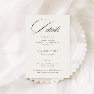 Elegant Ecru Black Calligraphy Wedding Details Enclosure Card