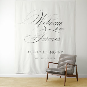 Elegant Ecru Black Calligraphy Wedding Welcome Tapestry