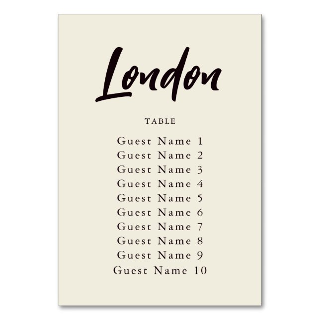 Elegant Ecru Custom Table Name Seating Assignment Table Number (Front)