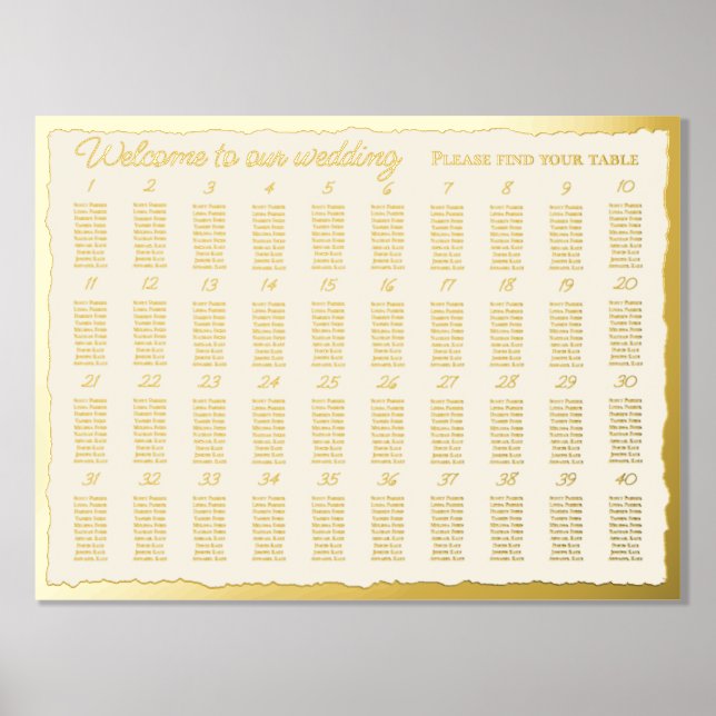 Elegant Ecru Luxe Gold Edge 40 Table Seating Chart (Front)