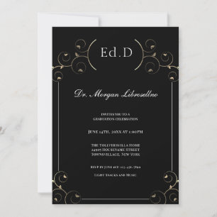 Elegant Ed.D Gold Black Graduation Invitation