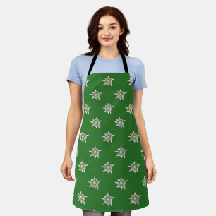 Elegant edelweiss pattern on green background apron