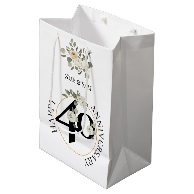 Elegant, Editable 40th Anniversary  Medium Gift Bag (Front Angled)