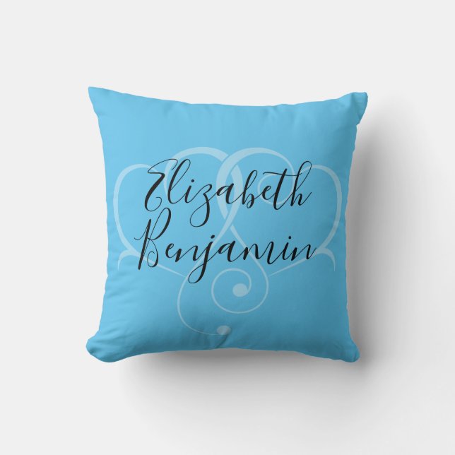 Elegant Editable Blue-Pink Heart Design Throw Pillow (Front)