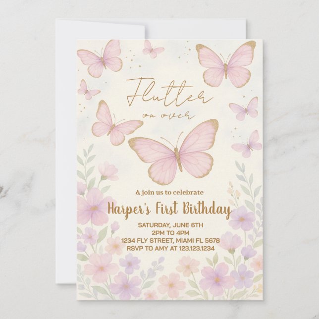 Elegant Editable Butterfly Birthday Invitation (Front)