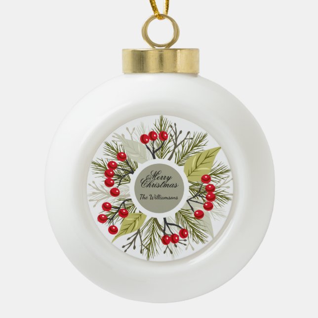 Elegant Editable Christmas/Holiday Ceramic Ball Christmas Ornament (Front)