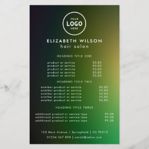Elegant Editable Hair & Beauty Salon Menu Card