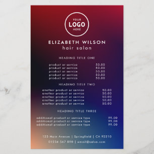 Elegant Editable Hair & Beauty Salon Menu Card