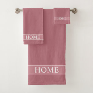 Elegant Editable Home Text on Rose Gold Pink Bath Towel Set