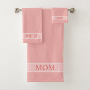 Elegant Editable Mom Text on Pastel Plain Pink Bath Towel Set