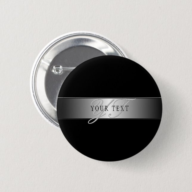 Elegant Editable Monogram Script Writing | Black 2 Inch Round Button (Front & Back)