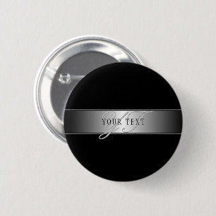 Elegant Editable Monogram Script Writing   Black 2 Inch Round Button