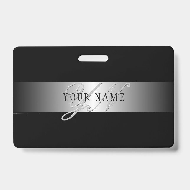 Elegant Editable Monogram Script Writing | Black Badge (Front)