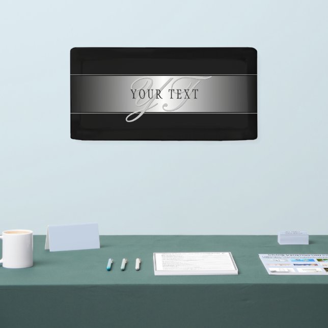 Elegant Editable Monogram Script Writing | Black Banner (Tradeshow)