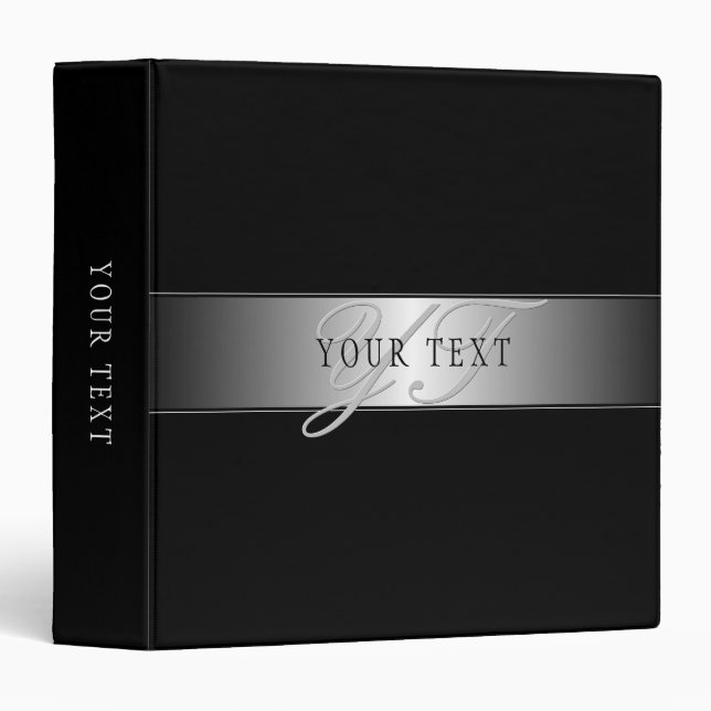 Elegant Editable Monogram Script Writing | Black Binder (Front/Spine)