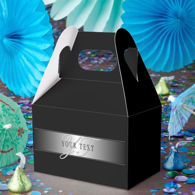 Elegant Editable Monogram Script Writing | Black Favor Box (Party)