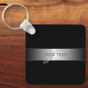 Elegant Editable Monogram Script Writing   Black Keychain