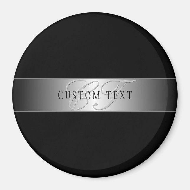 Elegant Editable Monogram Script Writing | Black Magnet (Front)