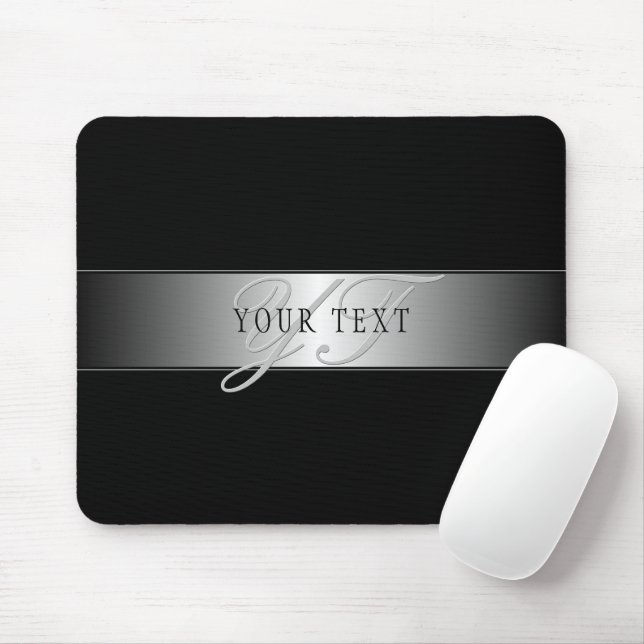Elegant Editable Monogram Script Writing | Black Mouse Pad (With Mouse)
