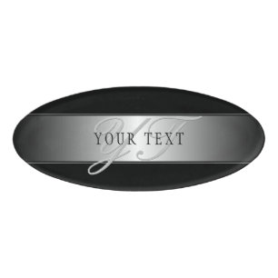 Elegant Editable Monogram Script Writing   Black Name Tag