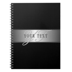 Elegant Editable Monogram Script Writing Black Notebook
