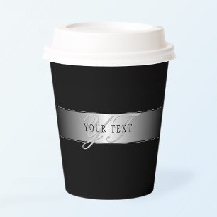 Elegant Editable Monogram Script Writing   Black Paper Cups