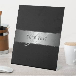 Elegant Editable Monogram Script Writing   Black Pedestal Sign