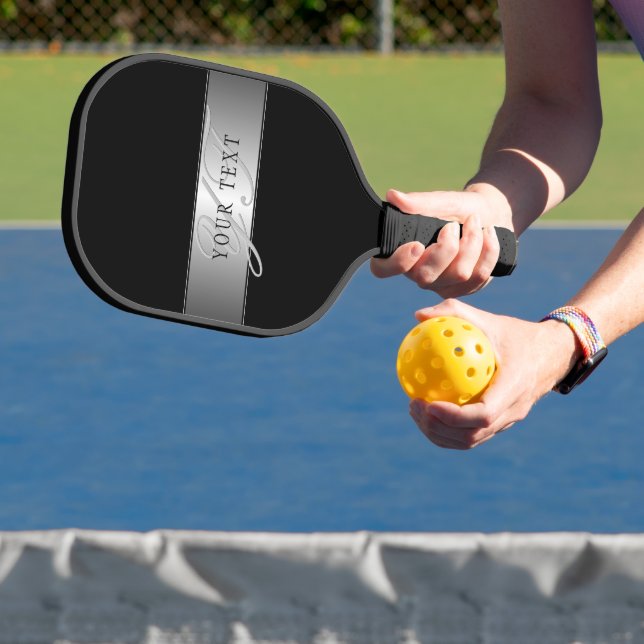 Elegant Editable Monogram Script Writing | Black Pickleball Paddle (Insitu)