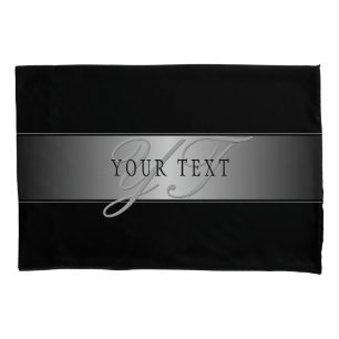 Elegant Editable Monogram Script Writing   Black Pillowcase