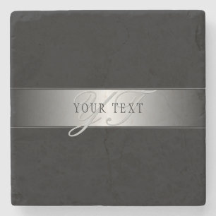 Elegant Editable Monogram Script Writing Black Stone Coaster