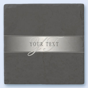 Elegant Editable Monogram Script Writing   Black Stone Coaster