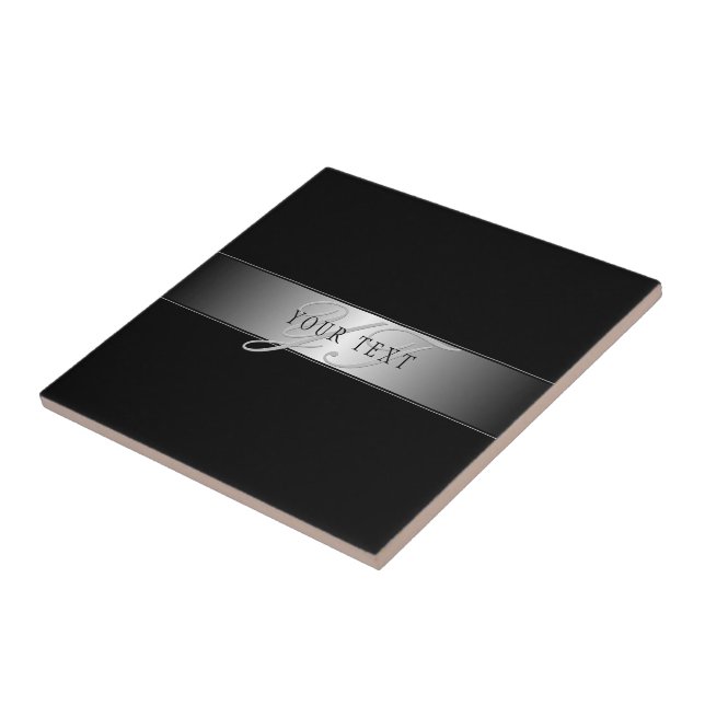 Elegant Editable Monogram Script Writing | Black Tile (Side)