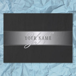 Elegant Editable Monogram Script Writing   Black Tissue Paper