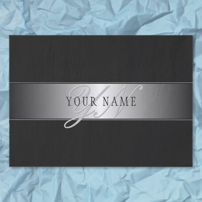 Elegant Editable Monogram Script Writing | Black Tissue Paper (Creator Uploaded)