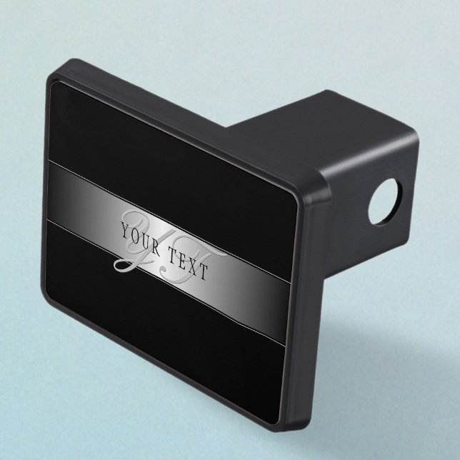 Elegant Editable Monogram Script Writing | Black Trailer Hitch Cover (Creator Uploaded)
