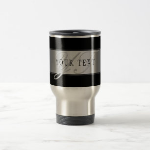Elegant Editable Monogram Script Writing   Black Travel Mug
