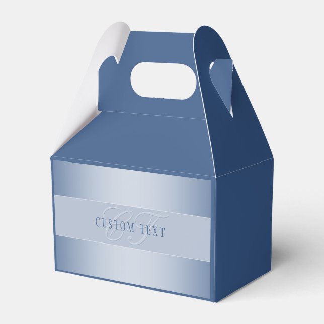 Elegant Editable Monogram Script Writing | Blue Favor Box (Back Side)