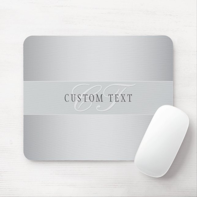Elegant Editable Monogram Script Writing | Grey Mouse Pad (With Mouse)