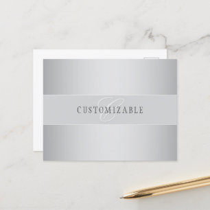 Elegant Editable Monogram Script Writing   Grey Postcard