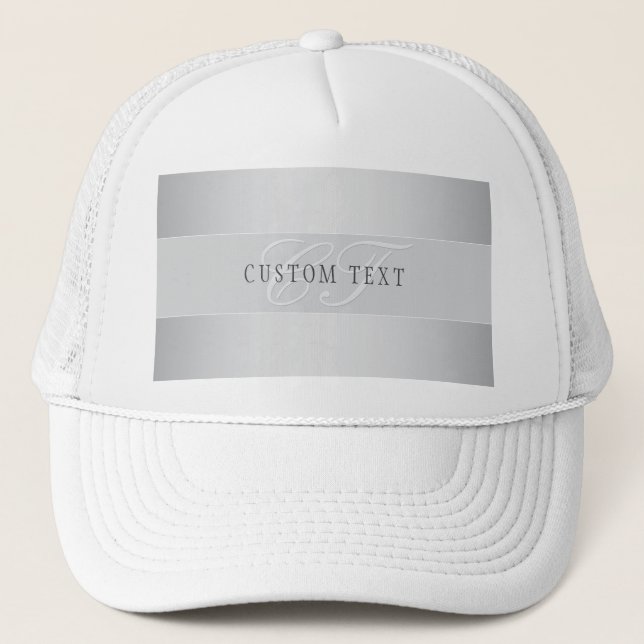 Elegant Editable Monogram Script Writing | Grey Trucker Hat (Front)
