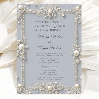 Elegant Editable Pastel Blue Diamonds and Pearls  Invitation