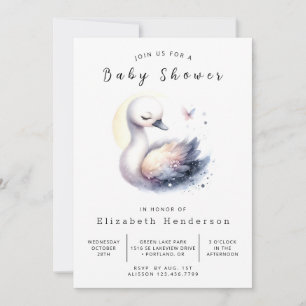 Elegant Editable Swan Baby Shower Invitation