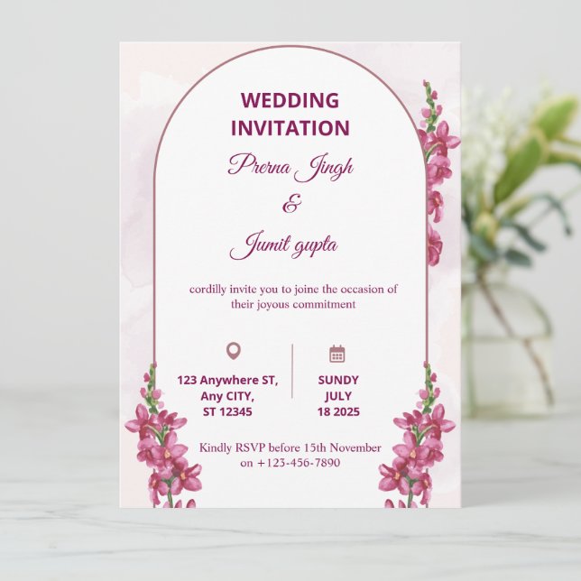 Elegant Editable Wedding Invitation | Modern Flora (Standing Front)