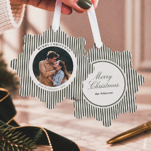 Elegant Editorial Merry Christmas Couples Photo Ornament Card