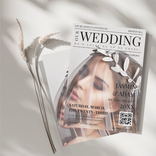 Elegant Editorial Photo Wedding Invitation (Unique Magazine Style Editorial Photo Wedding Invitation)