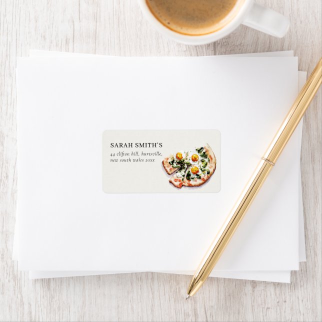 Elegant Egg Basil Pizza Party Watercolor Address Label (Insitu)