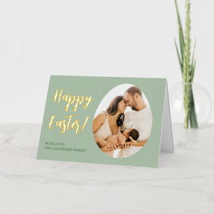 Elegant Egg w/ Custom Photo & Name "Happy Easter!" Foil Greeting Card