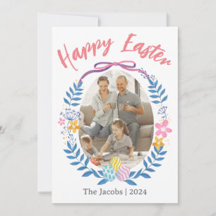Elegant Eggs Happy Easter family one photo Holiday Card