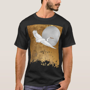Elegant Egret, Silver Moon, and Golden Fields T-Shirt