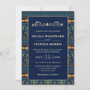 Elegant Egyptian Pattern Gold Wedding Invitation